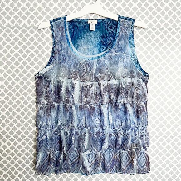 CHICO’S Blue Ikat Print Lace Ruffle Tank Top - Size 2 | Large | 12 - Picture 3 of 9